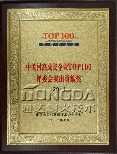 通达耐火获中关村TOP100评委会突出贡献奖